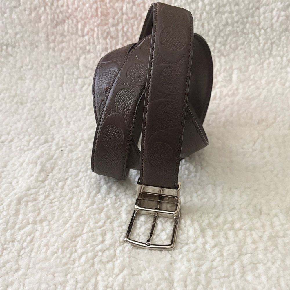 Coach Dark Brown Leather Belt with Silver Buckle - Picture 2 of 3